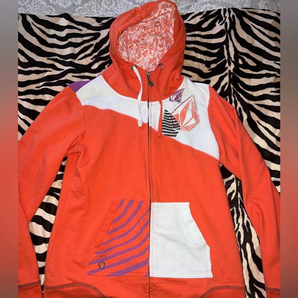 Volcom Zip French Terry Hoodie - Orange/Coral/White/Purple-Y2K/Skate Juniors XL